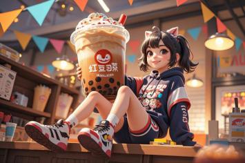 动漫少女手捧奶茶咖啡馆插画