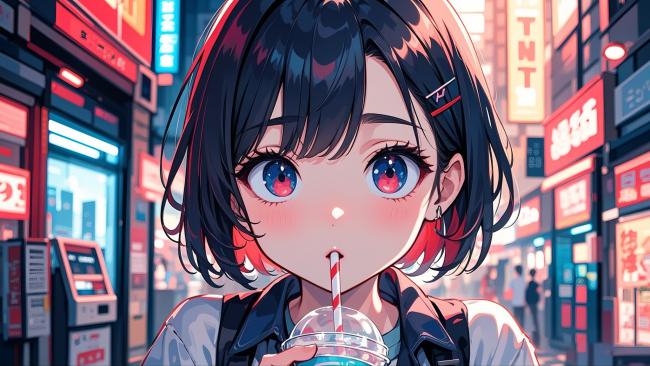 霓虹少女赛博朋克街景动漫插画