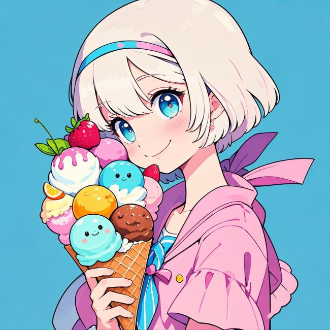 动漫少女手捧萌趣冰淇淋插画