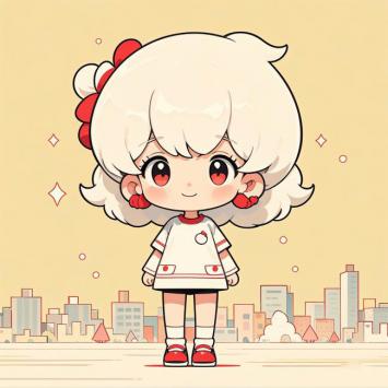 Q版动漫少女城市街景插画