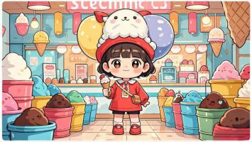 萌系动漫女孩在彩虹冰淇淋店