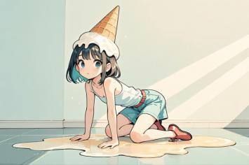 冰淇淋少女趴地萌趣插画