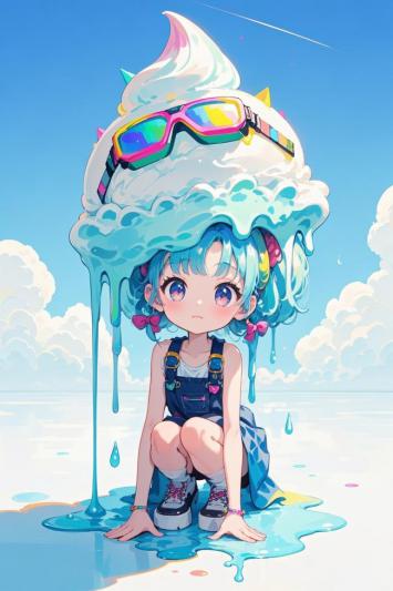 冰激凌少女动漫插画，萌系赛博风