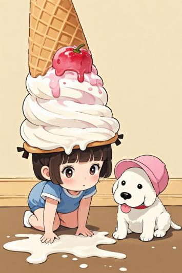 头顶冰淇淋的小女孩与萌犬奇遇记