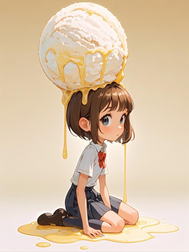 动漫少女头顶冰淇淋蜜糖池