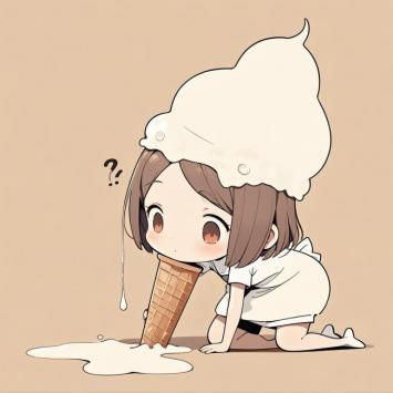 Q版少女头顶冰淇淋甜筒的可爱插画