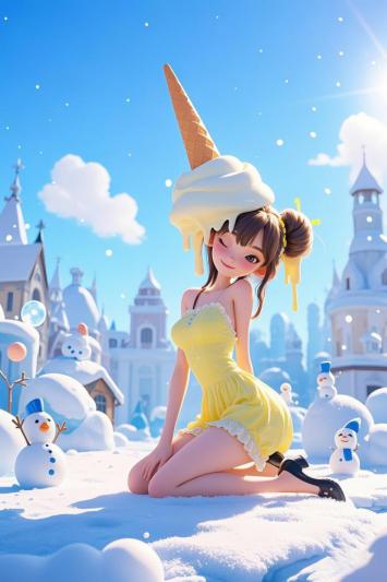 冰淇淋少女雪景插画 ❄️