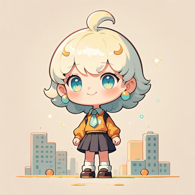 Q版动漫少女城市街景插画