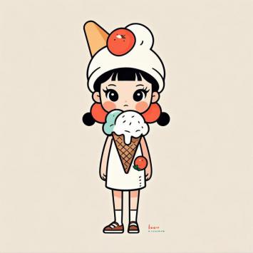 可爱冰淇淋少女二次元插画