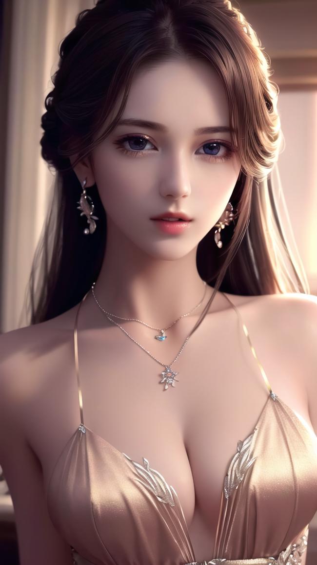 写实主义优雅女性肖像，丝绸礼服配精致珠宝