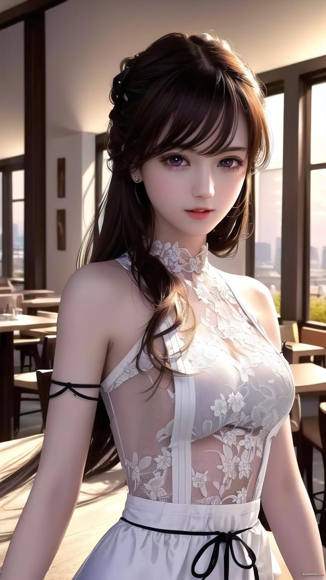 白色蕾丝汉服少女写真，窗边柔光映衬梦幻气质