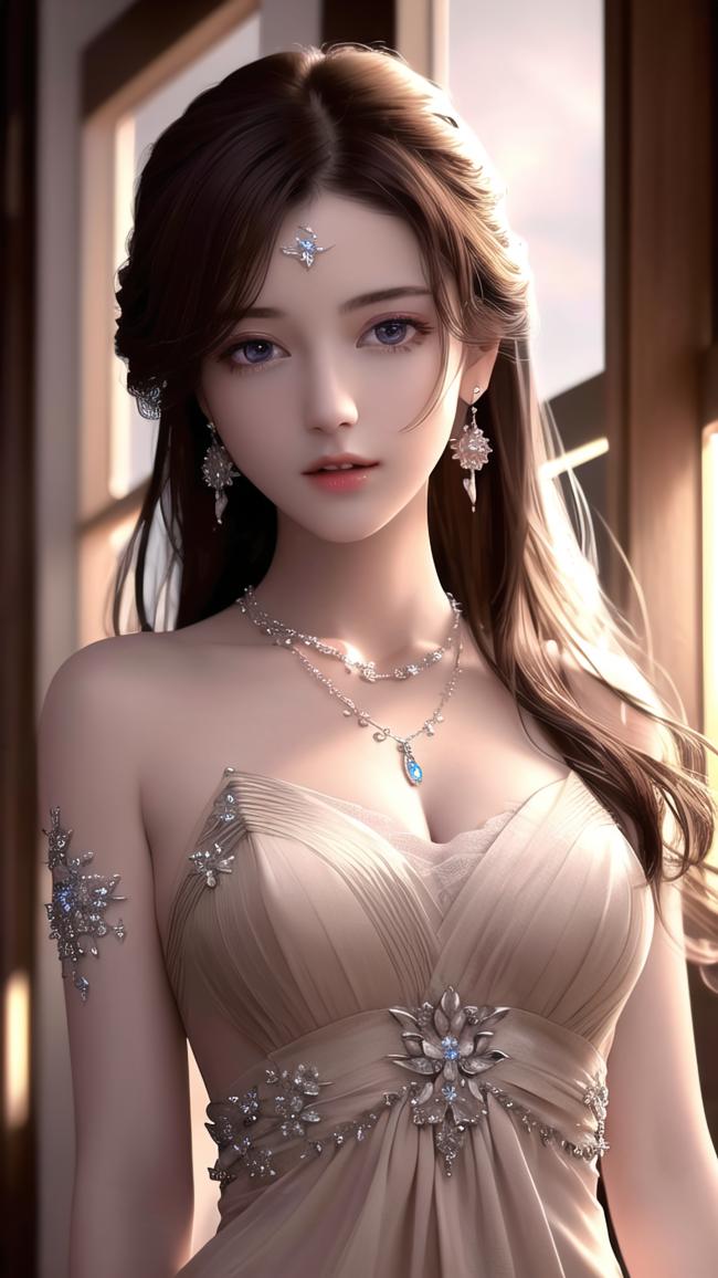 古典美人写真：柔光华服与水晶珠宝的极致写实