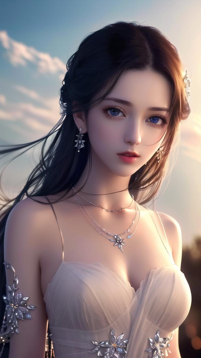 仙侠少女写真：蓝眸飘雪，轻纱映霞光