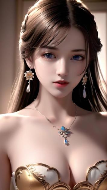 写实主义女神肖像：金饰华服与柔光美人