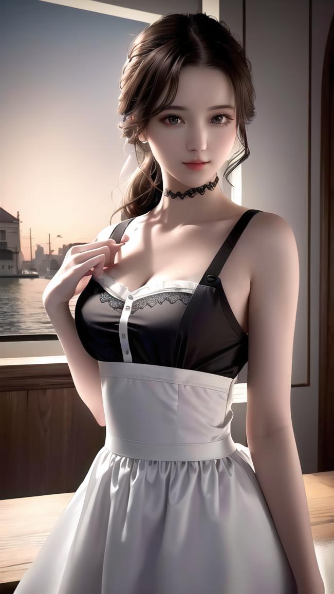 写实风女郎窗边肖像，黑白色调优雅迷人