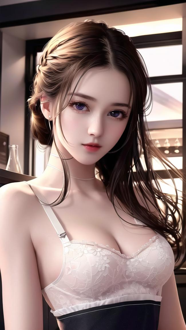 写实主义女性肖像：蕾丝内衣柔光特写