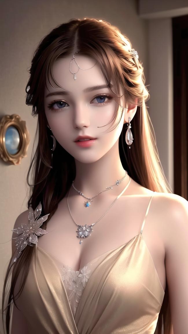 金丝华服贵妇肖像：柔光写实风