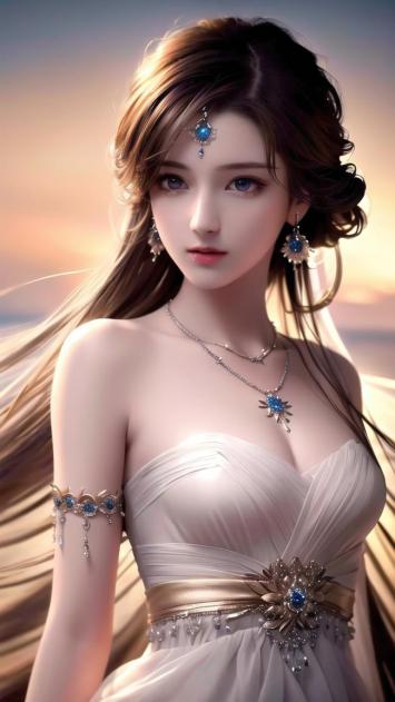 仙侠女神夕照写真，蓝宝华服映晚霞