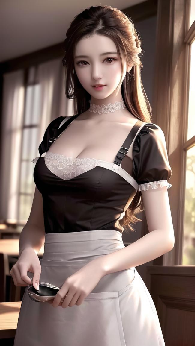 黑丝女仆窗边写真，柔光细腻逼真