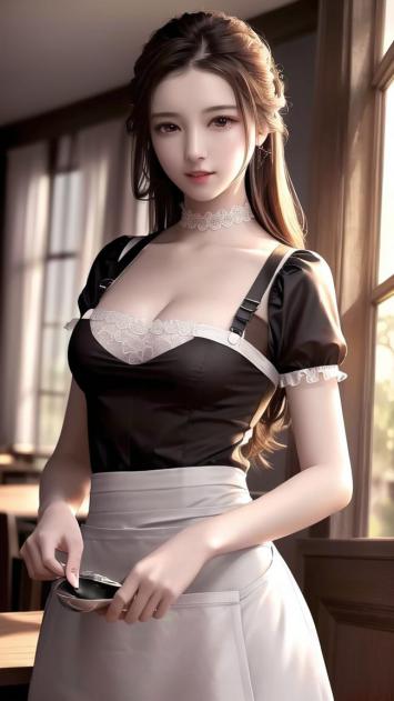 黑丝女仆窗边写真，柔光细腻逼真