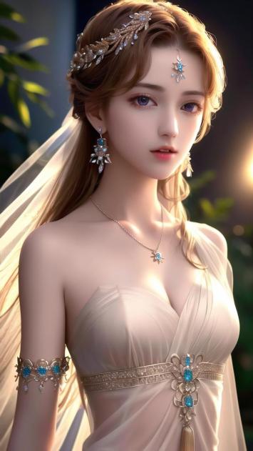 婚纱写真女神像：柔光蓝宝配饰