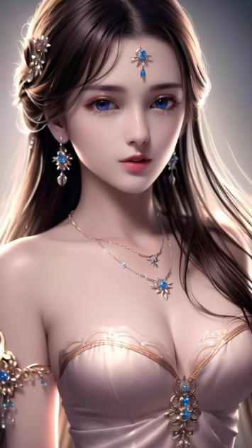 仙气飘飘古风仙女肖像，蓝眸珠宝点缀梦幻神韵