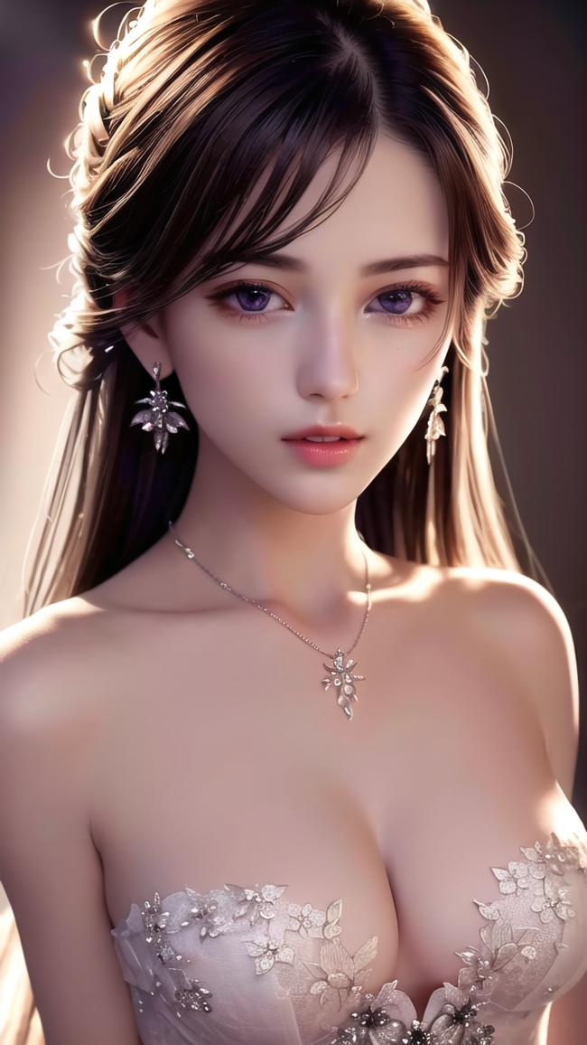 写实主义美人肖像：柔光珠宝礼服女神