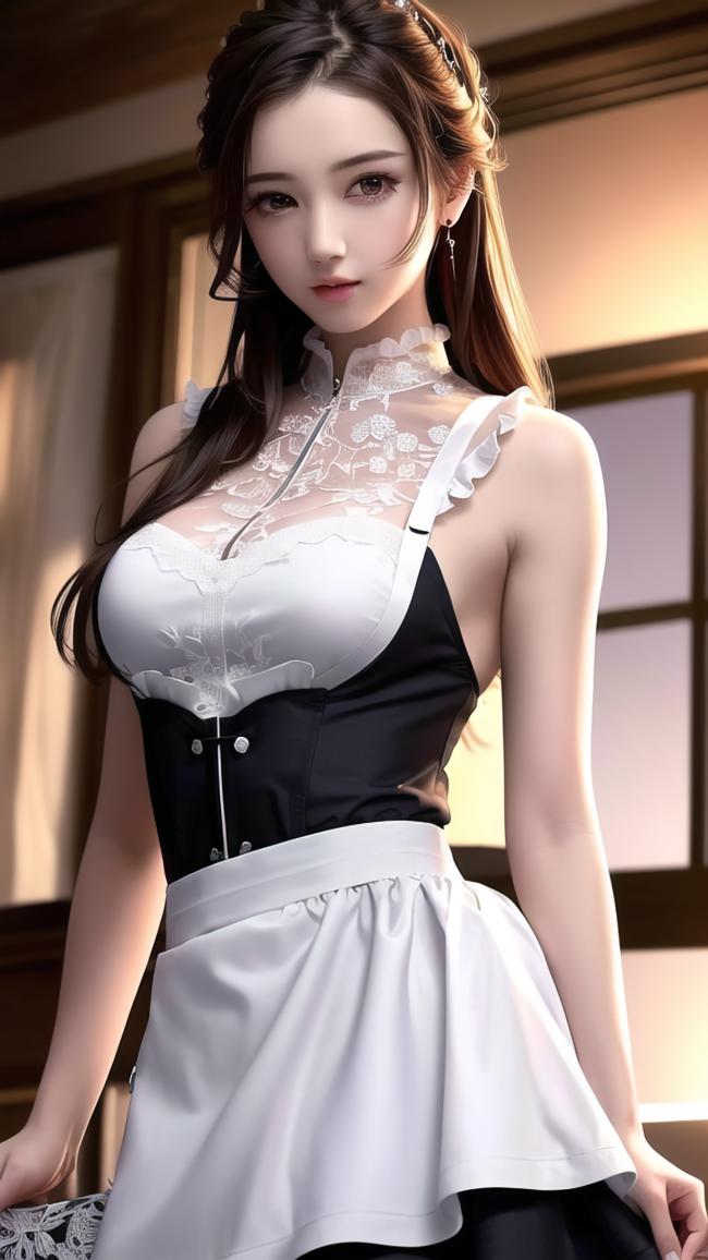 写实女仆少女室内肖像图