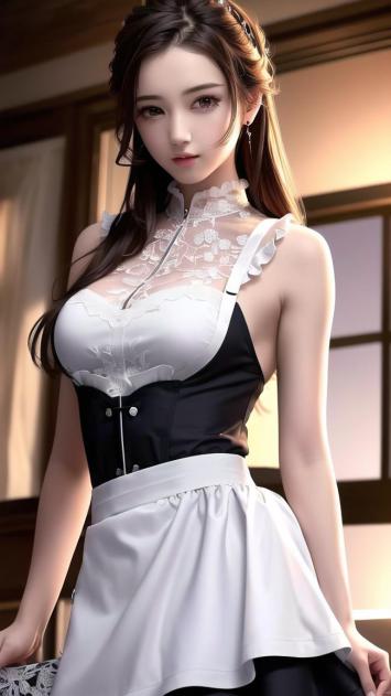 写实女仆少女室内肖像图