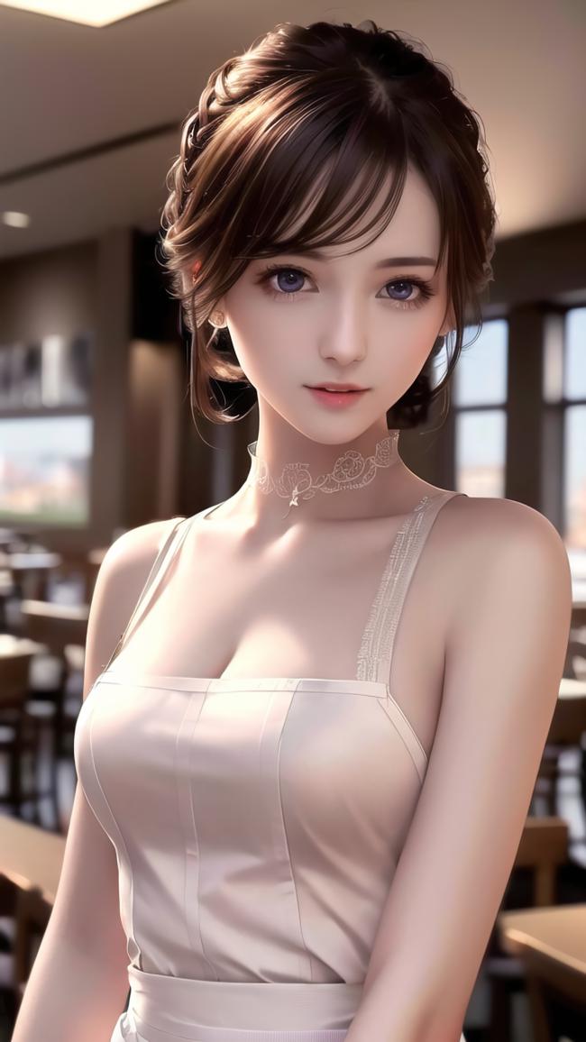 写实主义少女室内肖像，柔光缎面裙装