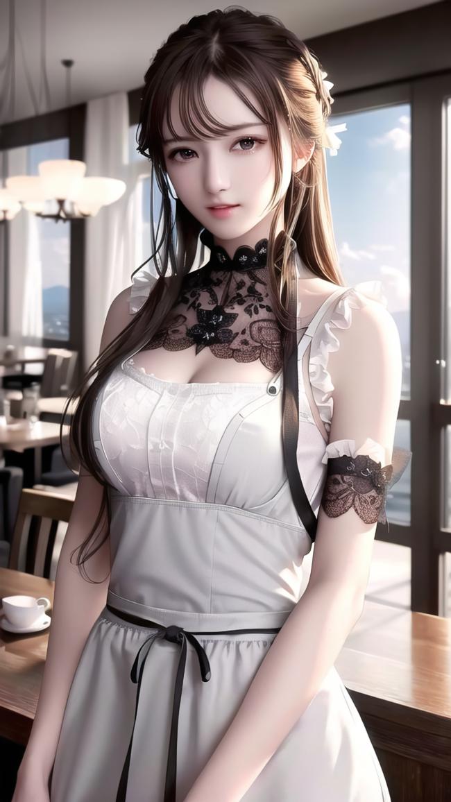 二次元女仆风角色插画，咖啡厅窗边温柔写真