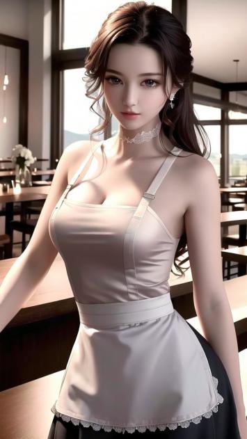 咖啡厅女侍写真：柔光下的优雅服务生