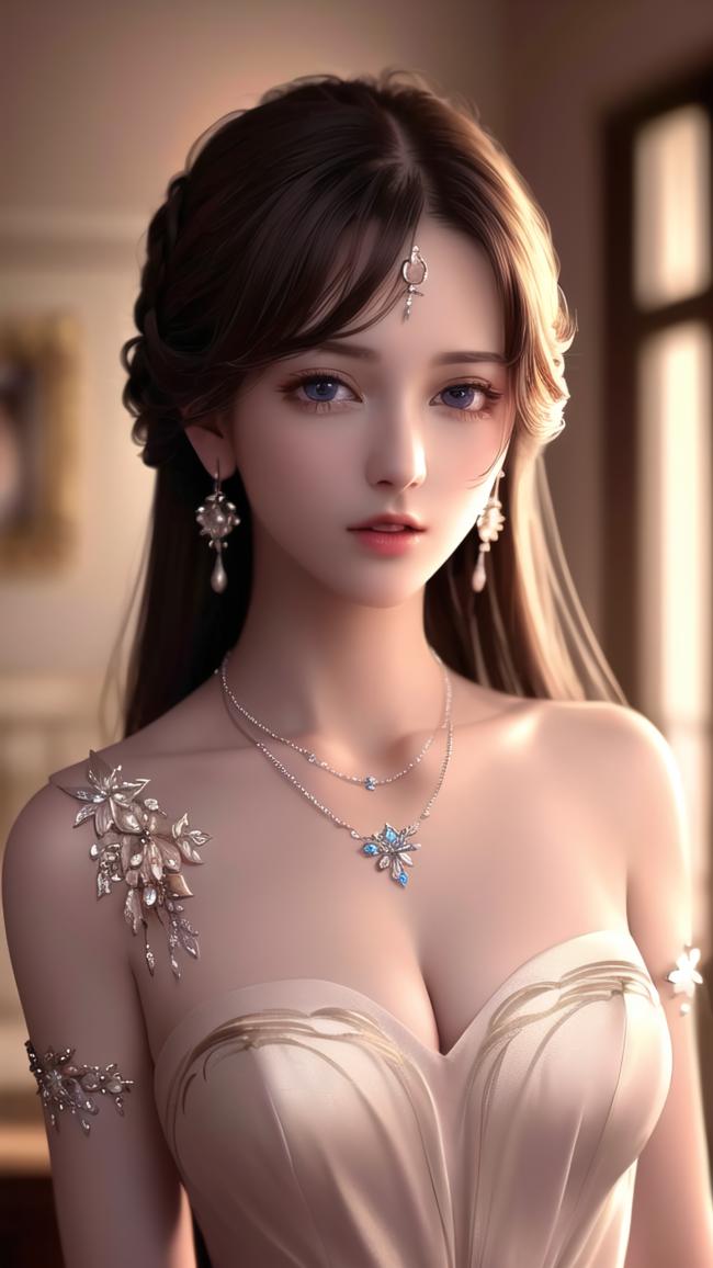 古典贵妇写真：暖光下的华丽珠宝肖像