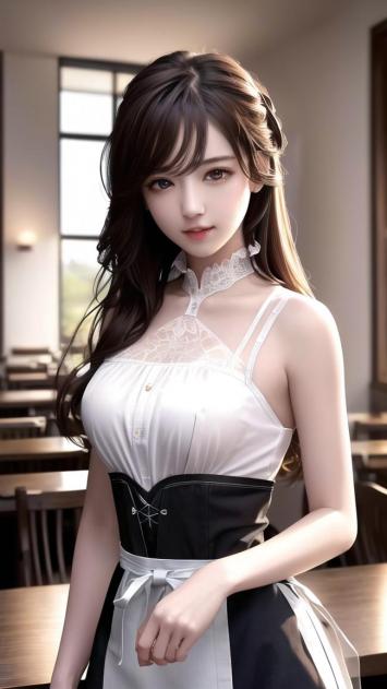 写实女仆少女室内肖像图