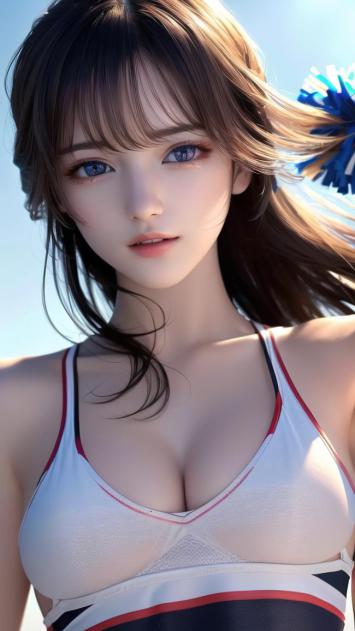 蓝眸啦啦队少女特写插画