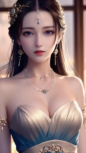 古风仕女写真：蓝金华服配精致珠宝