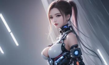 赛博朋克女机甲战士，冷光科技美学