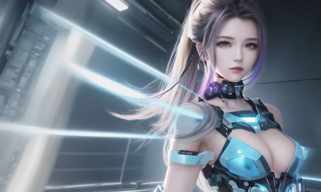 赛博朋克女战士：霓虹光效与金属装甲的极致写实