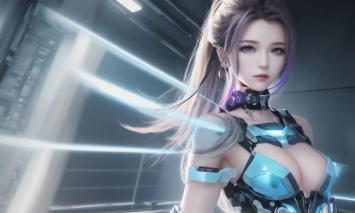 赛博朋克女战士：霓虹光效与金属装甲的极致写实