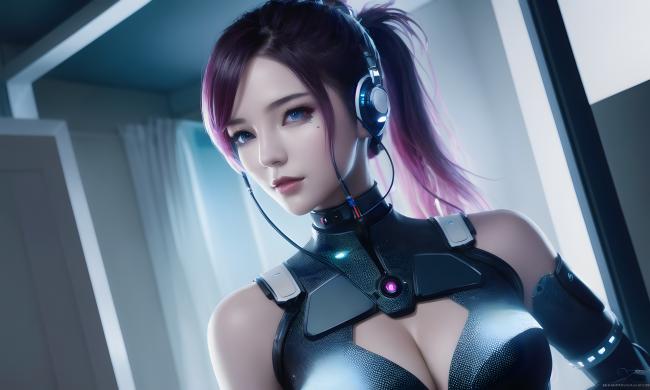 赛博朋克紫发女战士高清写实图