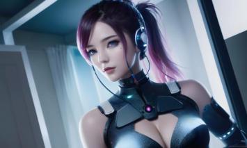 赛博朋克紫发女战士高清写实图