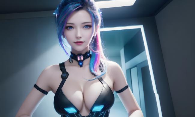 赛博朋克女战士：霓虹光影下的未来女神