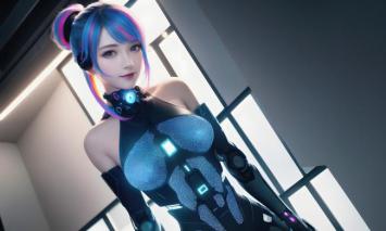 赛博朋克女战士霓虹机甲写真