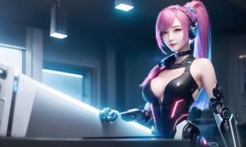 赛博朋克女战士：霓虹义体与科技实验室