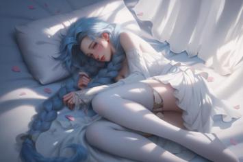 蓝发少女晨眠静谧图