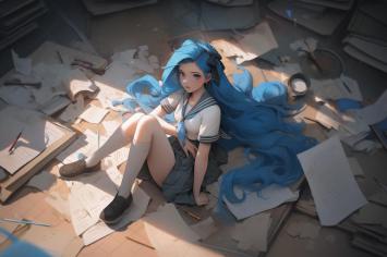 蓝发学姐坐满纸教室，阳光温柔洒落