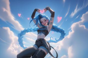 蓝发少女爱心比心动漫插画