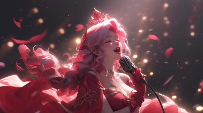 粉发少女舞台演唱梦幻场景