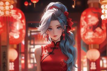 红灯笼下的旗袍少女赛璐璐插画