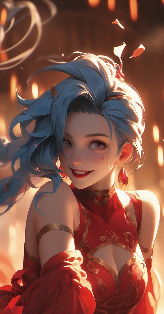 蓝发仙姬汉服写真，光影飞花梦幻场景